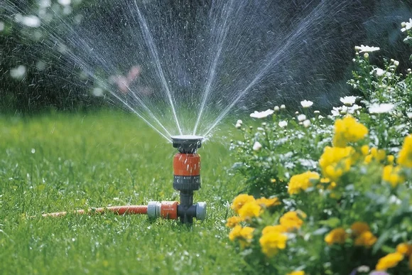 Sprinkler bewässert Rasen